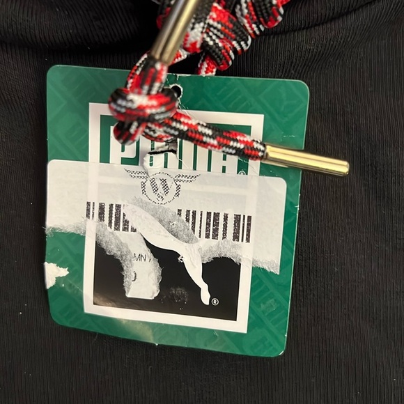 New Puma AS Cropped Hoodie Pullover Sweatshirt Black/Noir White Stripe Small - Picture 4 of 11